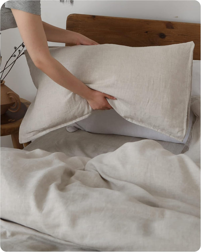 XZ XIFA 100% Natural French Flax Linen Duvet Cover King, Olive Green Cooling Duvet Cover Set, Soft,Textured,Lightweight,Fluffy Linen Bedding Cover Set for Hot Sleepers(1Duvet Cover,2Pillowcases)