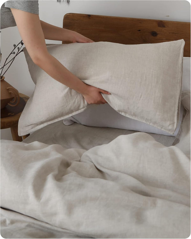 XZ XIFA 100% Natural French Flax Linen Duvet Cover King, Olive Green Cooling Duvet Cover Set, Soft,Textured,Lightweight,Fluffy Linen Bedding Cover Set for Hot Sleepers(1Duvet Cover,2Pillowcases)