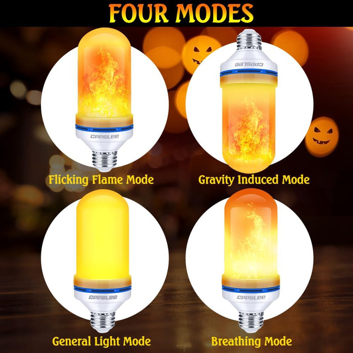 CPPSLEE LED Flame Light Bulbs, 4 Modes Flickering Light Bulbs, E26 Base Fire Flame Bulb for Halloween Christmas Decorations Patio Outdoor Indoor Home Decor (Yellow, 2 Pack)