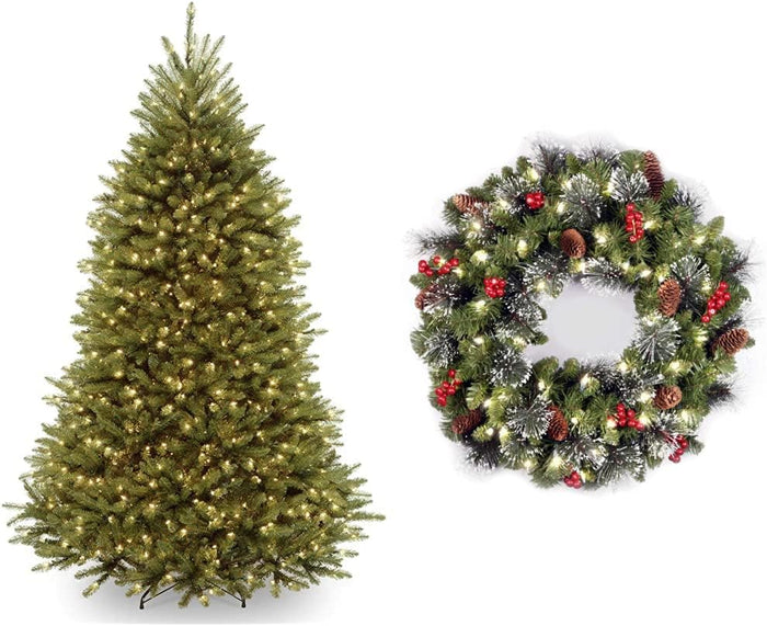 National Tree Company Pre-Lit Artificial Full Christmas Tree, Green, Dunhill Fir, Dual Color LED Lights, Includes PowerConnect and Stand, 12 Feet