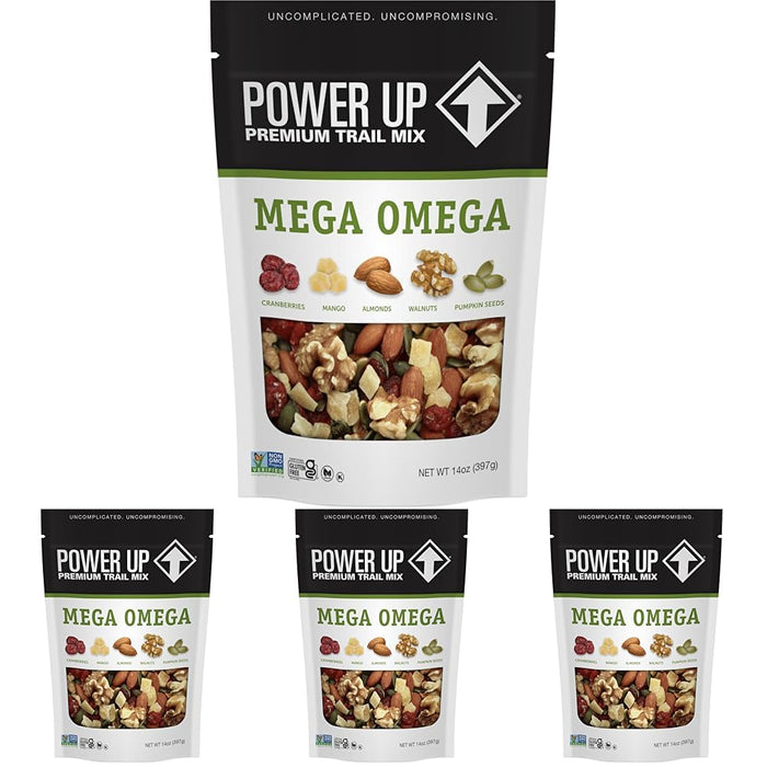 Power Up Trail Mix, Mega Omega Trail Mix, Non-GMO, Vegan, Gluten Free, No Artificial Ingredients, Gourmet Nut, 14 Ounce Bag