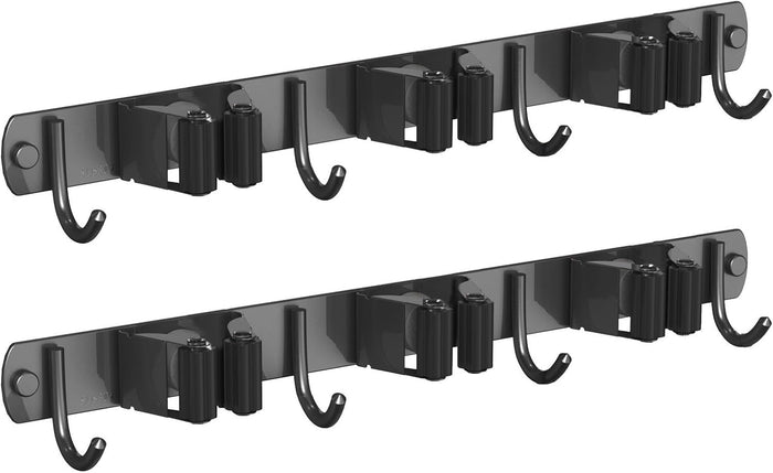 Mop and Broom Holder Wall Mount, Upgraded Broom Organizer Wall Mount, Stainless Steel Broom Hanger Wall Mount for Home Kitchen Garden Laundry Garage (3 Racks with 4 Hooks)