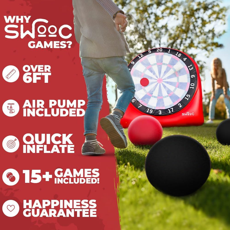 SWOOC Games - Inflatable Giant Kick Darts (15+ Ways to Play) - Jumbo Soccer Dartboard w/Air Pump - Big Carnival Games - Giant Outdoor Games - Oversized Dart Board Yard & Lawn Game for Kids & Adults