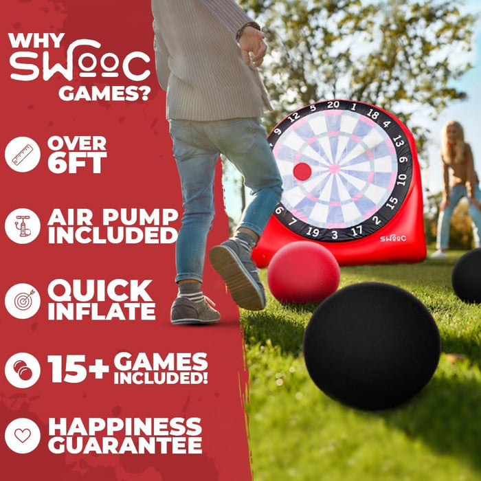 SWOOC Games - Inflatable Giant Kick Darts (15+ Ways to Play) - Jumbo Soccer Dartboard w/Air Pump - Big Carnival Games - Giant Outdoor Games - Oversized Dart Board Yard & Lawn Game for Kids & Adults