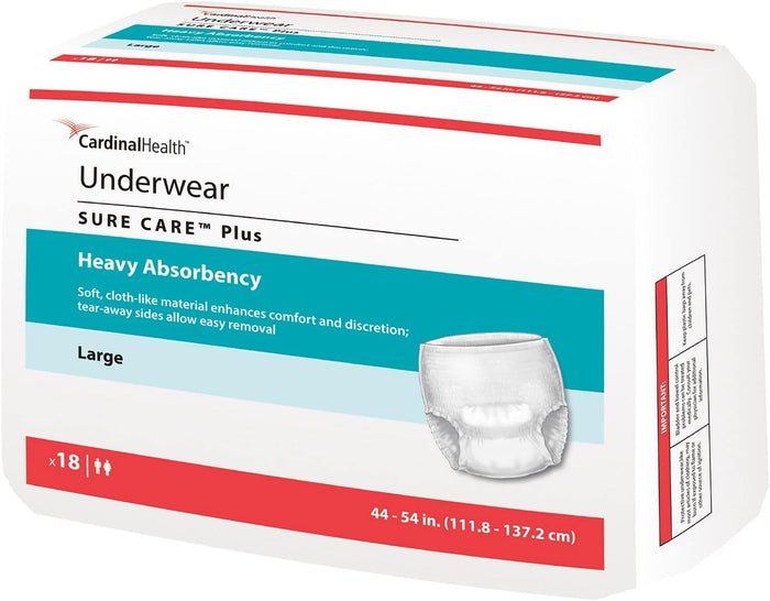 Cardinal Health™ 1615A Protective Underwear, Sure Care Plus, Heavy Absorbency, Large, Bag of 18