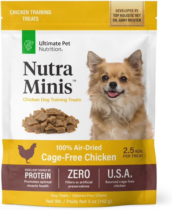 ULTIMATE PET NUTRITION Nutra Minis Single-Protein Air-Dried Training Treats for Dogs (5 oz, Chicken)