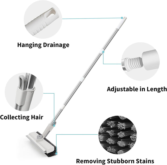 AIR U+ Floor Scrub Brush with Long Handle, 3 in 1 Scrape and Heavy-Duty Stiff Bristle Scrubber Brush for Cleaning Shower Bathroom, Patio, Garage, Kitchen, Wall and Deck