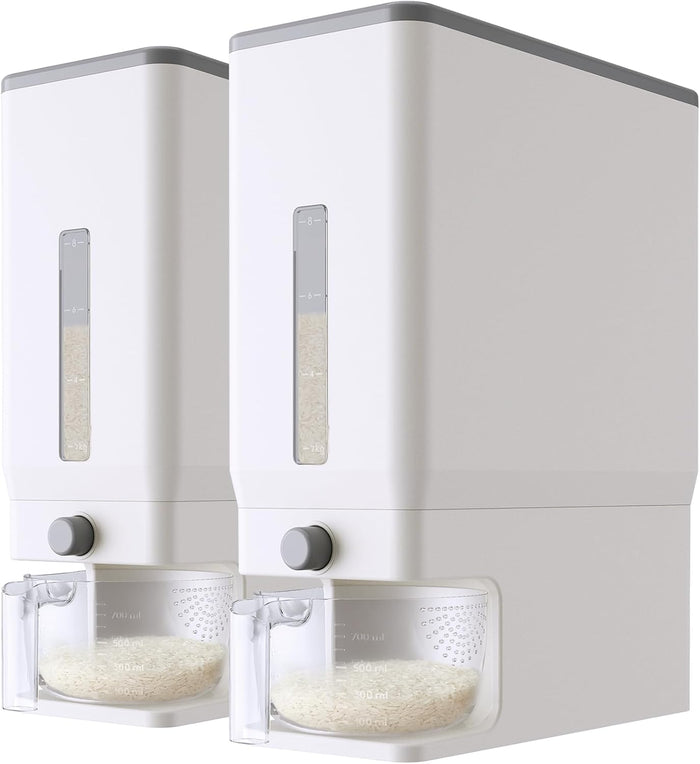 Lifewit 2 Pack Rice Dispenser 25 Lbs(11.3kg), Rice Storage Container Sealed Moisture Proof with Measuring Cup for Kitchen Pantry Household, BPA-Free, Black
