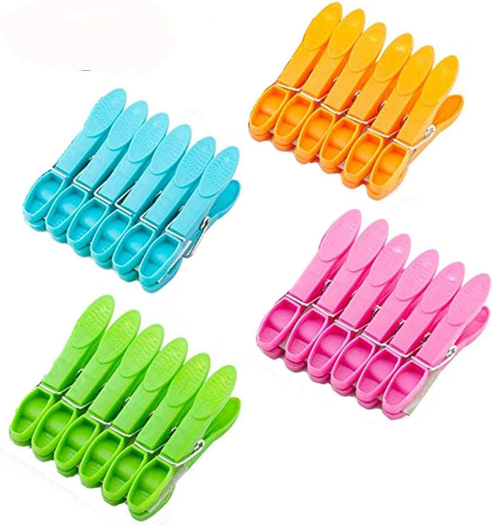 Household Air Drying Clothing Pin Set Colored Spring Clothespins for Laundry Strong Plastic Hanger Clips Pegs 24 Pack