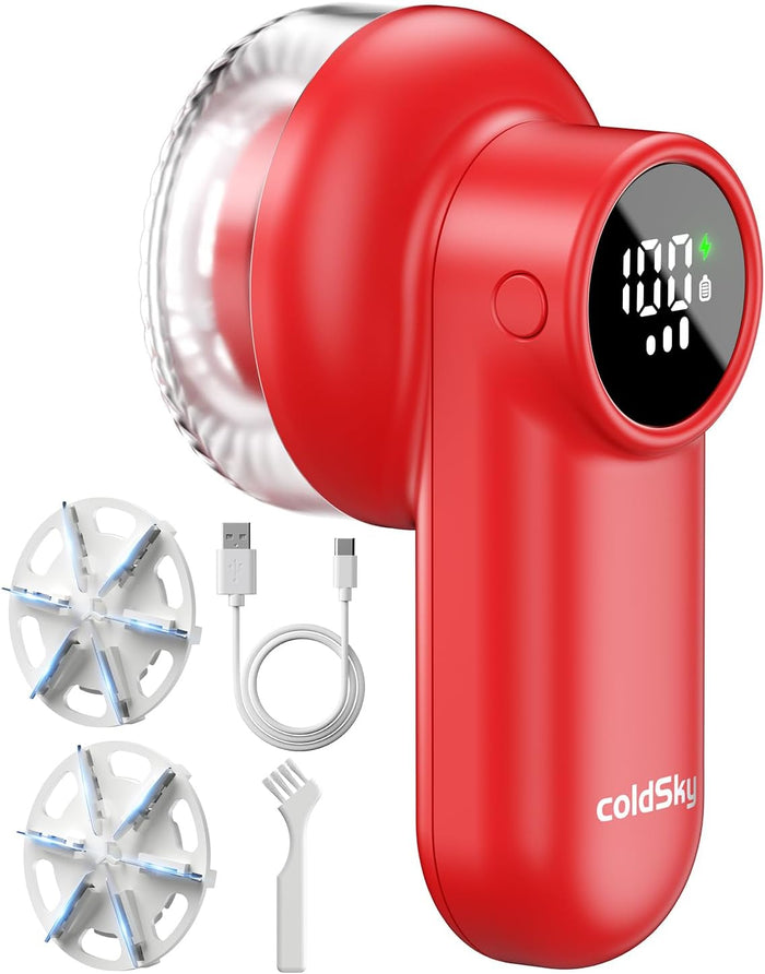 coldSky Rechargeable Fabric Shaver, Lint Shaver with Digital Display, Sweater Shaver with 6-Leaf Blades and Safety Lock, 3-Speeds Defuzzer Remove Fuzz, Pills from Clothes, Furniture, Sofa, Blanket