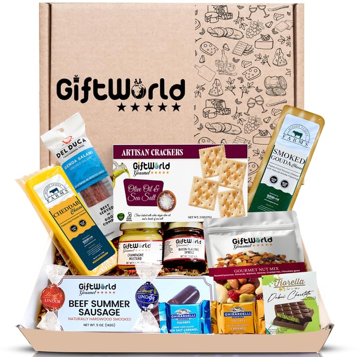 Charcuterie Meat and Cheese Gift Basket, Charcuterie Board Food Items, Food Gifts for Men, Meat Sampler For Men, Tailgating, Business, Congratulations, Care Packages, Thanksgiving and Christmas Gifts (8-item Bundle)
