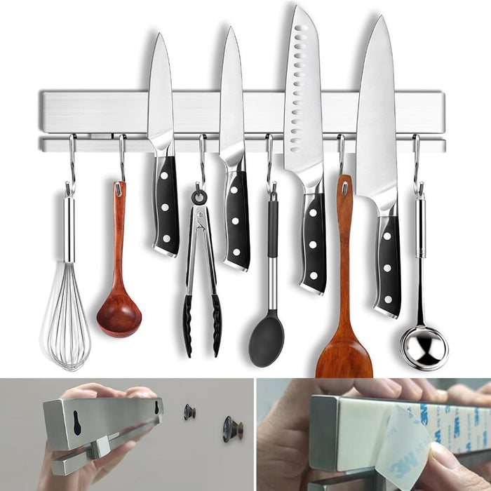 YIIYIIN 12 Pack Stainless Steel Hanging Hooks-Magnetic Knife Holder for Wall Hook-Pot Rack Hook-Hooks for Hanging Kitchen Utensils,Household Tools in Kitchen,Bedroom,Bathroom,Garden,Office