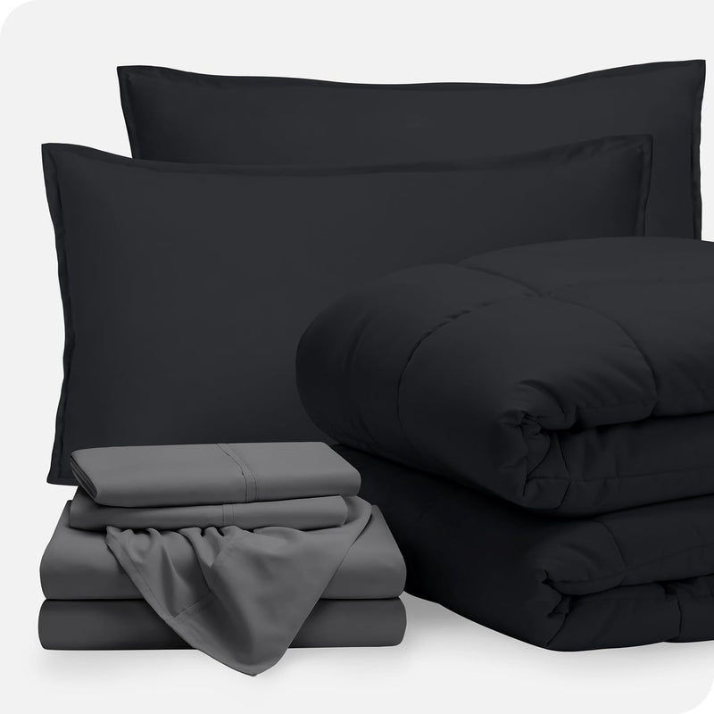 Bare Home Bed-in-A-Bag 5 Piece Comforter & Sheet Set - Twin XL - Goose Down Alternative - Ultra-Soft 1800 Premium Bedding Set (Twin XL, Grey/Grey)