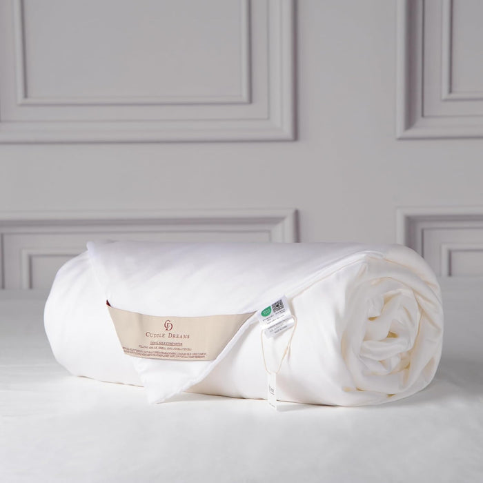 CUDDLE DREAMS Lightweight Silk Filled Comforter for Summer, Detachable Tencel Duvet Cover for Easy Care, Naturally Breathable (Celadon, Twin)
