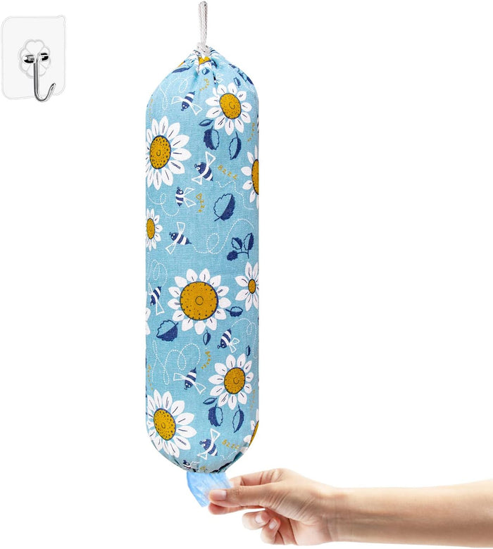 SYIPO Plastic Bag Holder, Wall Mount Organizer, Shopping Bags Carrier, Washable Large Grocery Storage Dispenser for Home Kitchen Travelling, Free Adjustment with Drawstring (Check Gray)