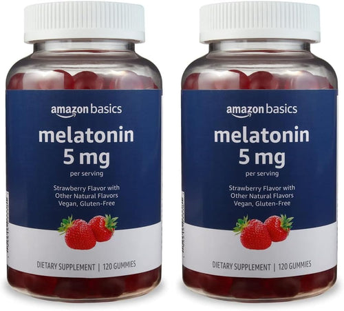Amazon Basics Melatonin, Sleep Support Gummies, Strawberry Flavor, 5mg, 120 Count (Previously Solimo)
