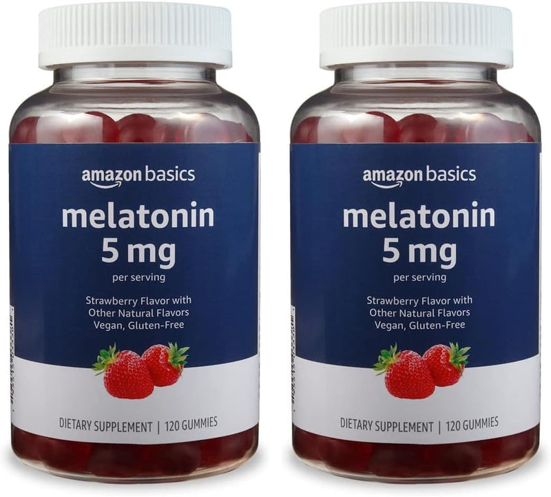 Amazon Basics Melatonin, Sleep Support Gummies, Strawberry Flavor, 5mg, 120 Count (Previously Solimo)