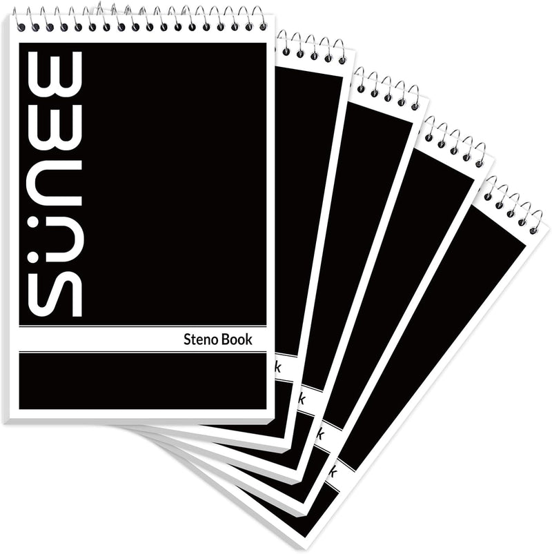 SUNEE 12 Pack Steno Pads 6x9, Gregg Rule, 60 Sheets, Spiral Notebook 6x9, White Paper, Take Notes with Top Spiral Notebook, for School, University, College, Work, Office, Black
