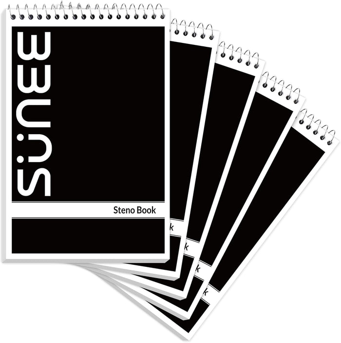 SUNEE 12 Pack Steno Pads 6x9, Gregg Rule, 60 Sheets, Spiral Notebook 6x9, White Paper, Take Notes with Top Spiral Notebook, for School, University, College, Work, Office, Black