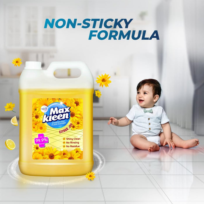 Wipro Maxkleen Citrus Joy Floor Cleaning Liquid 5Ltr| Refill Pack |Disinfectant Floor Cleaner with 99.99% Germ Protection| All Purpose Tile, Floor & Wall Cleaner.