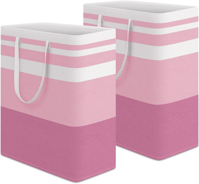HomeHacks 2 Pack Large Laundry Baskets, Waterproof, Freestanding Laundry Hampers, Collapsible Clothes Hamper with Reinforced Handles in Laundry Room, College Dorm, Bathroom, Bedroom (Grey, 75Lx2)
