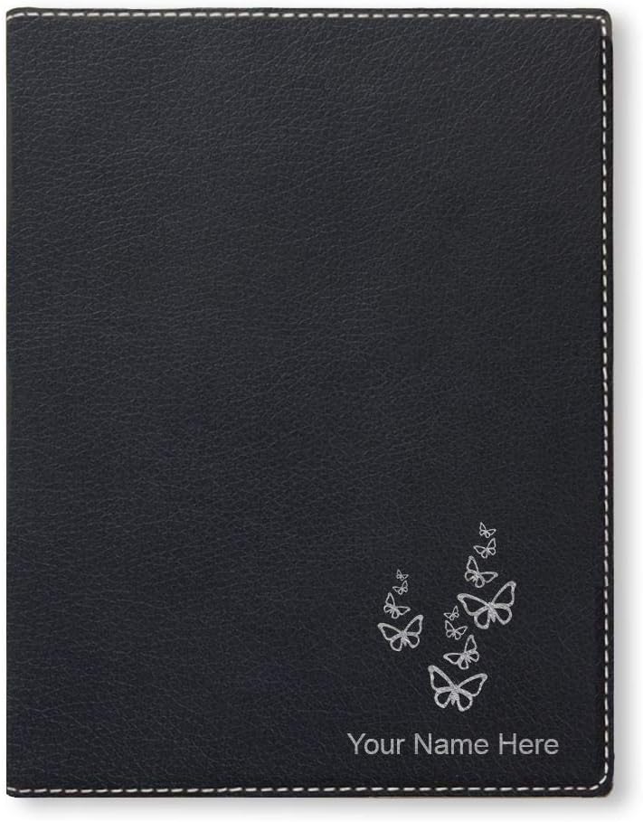 Small 7" X 9" Portfolio Notepad, Butterflies, Personalized Engraving Included (Teal)