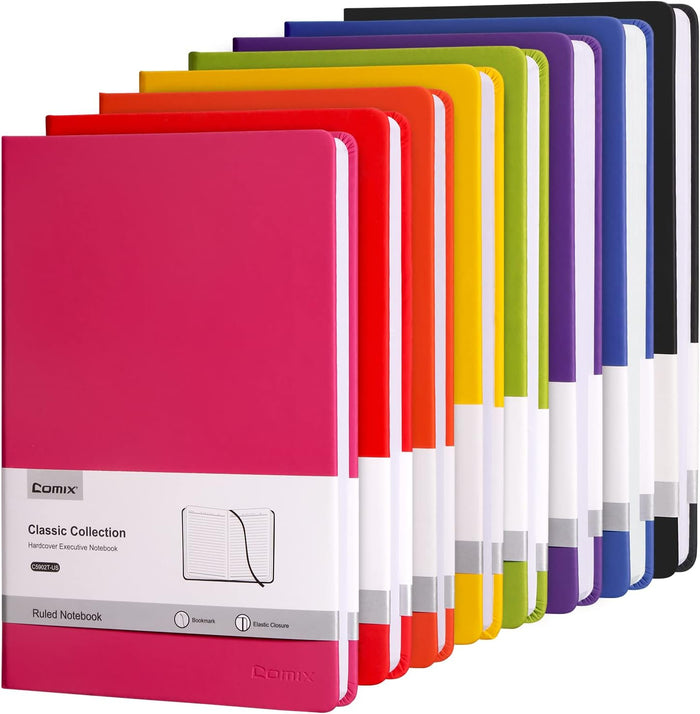 Comix 6 Pack Lined Journal Notebooks for Work, 240 Pages, 5.5"x8.3", Black, Hardcover, A5 Medium College Ruled, Journaling Notebooks for Notes-taking, Fits for Office School Home