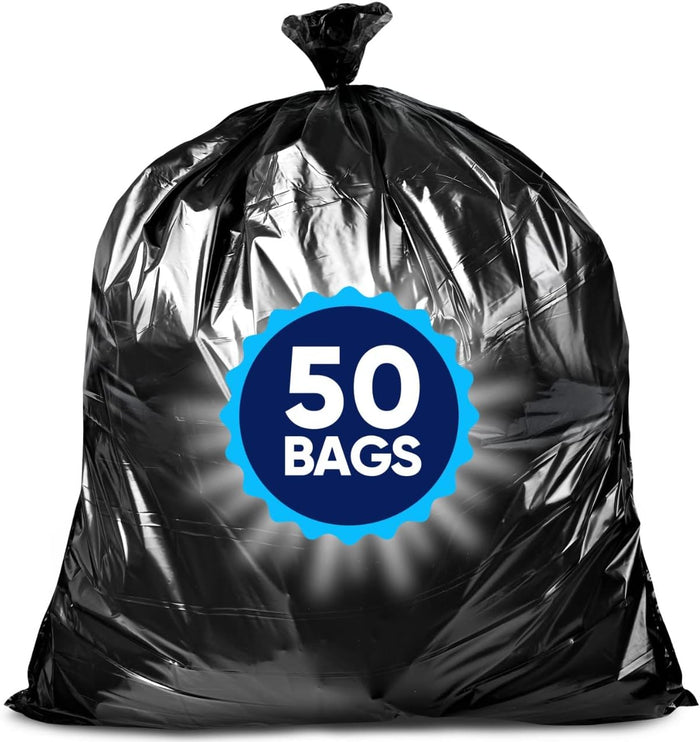 Veska 55 Gallon Trash Bags Heavy Duty, (Value-Pack 50 Count w/Ties) 55-60 Gallon Trash Bags Large Black 50-60 Gallon Garbage Liners for Lawn, Leaf, and Commercial