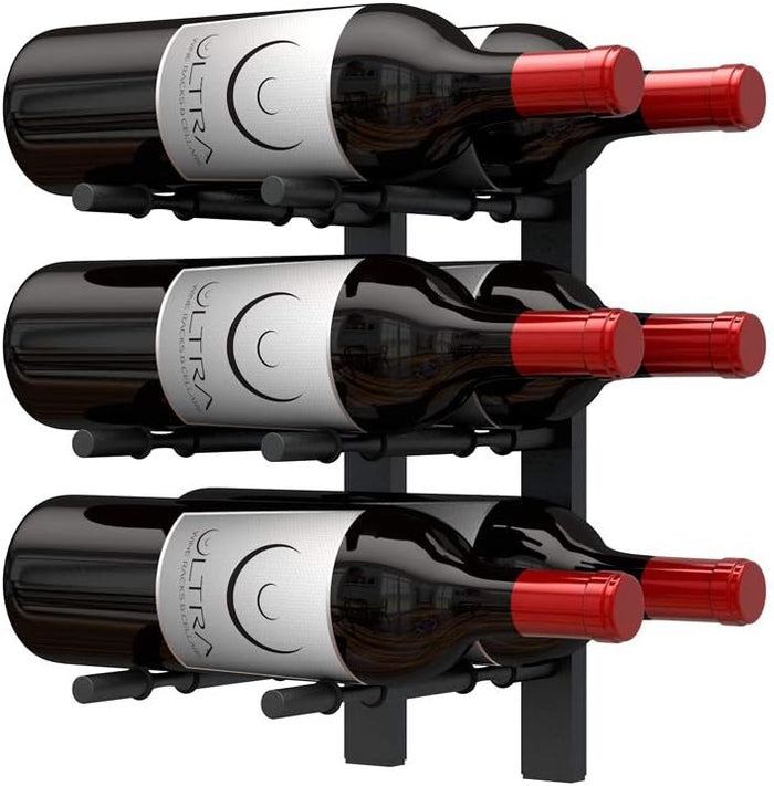 Ultra Wine Racks Wall Mounted Label-Out Wine Racks (3 Foot 1 Deep, Matte Black, 9 Wine Bottles) - Modern Metal Wine Storage, Modular Design for Home Bar, Kitchen, Dining Rooms, & Wine Cellars