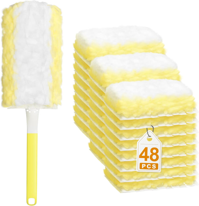 JOYMOOP Disposable Duster for Cleaning, with 1 Yellow Handles & 12 Ct Yellow Heavy Duty Refills for Swiffer Feather Duster, Household Cleaning Tool for Electronics, Dusting Furniture, Blinds