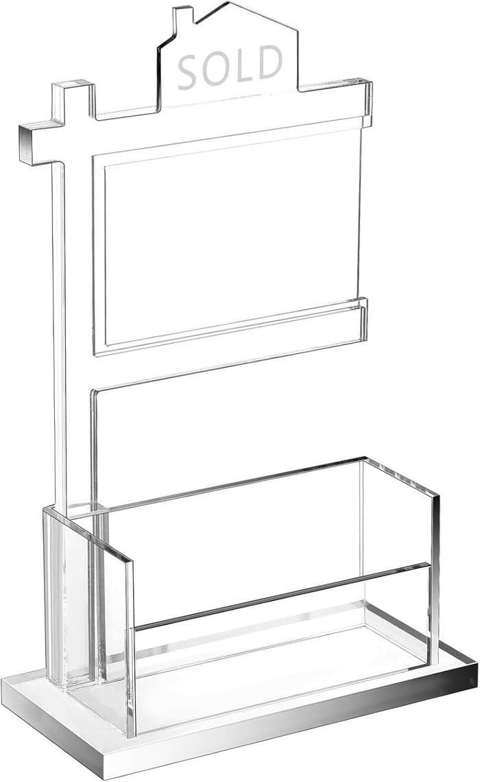 Chunful Real Estate Business Card Holder Acrylic Clear Real Estate Agent Gifts Open House Supplies Sold Sign Holder Business Card Display Stand Holds 3.5 x 2 Inch for Office Reception(Classics)