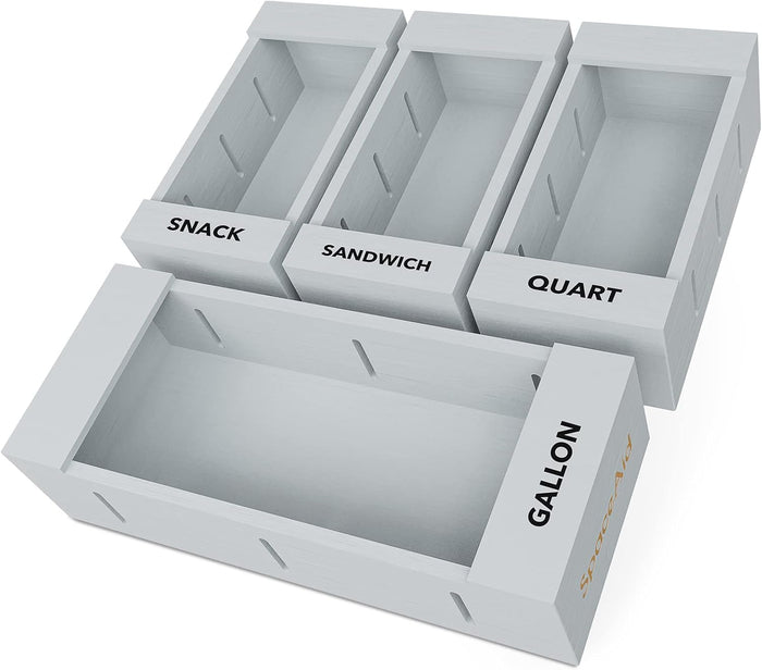SpaceAid Bag Storage Organizer for Kitchen Drawer, Bamboo Organizer, Compatible with Gallon, Quart, Sandwich and Snack Variety Size Bag (4 Pack)
