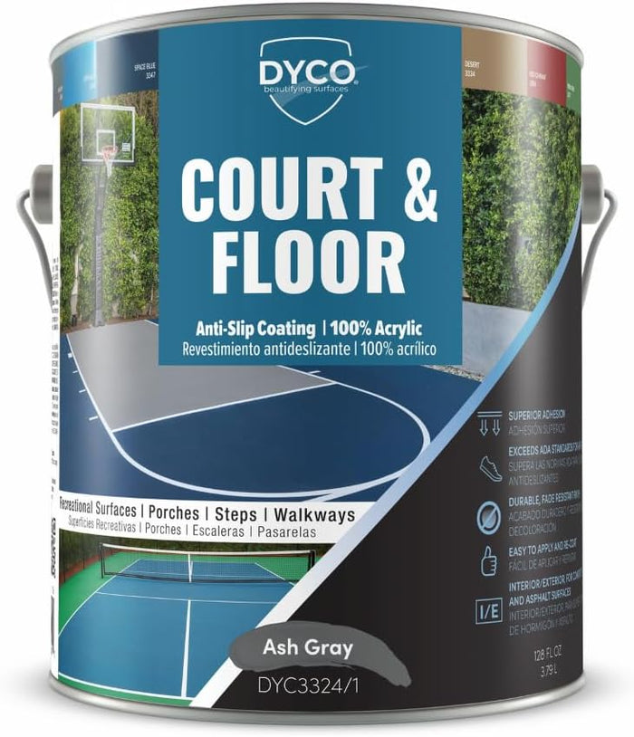 DYCO Court & Floor Anti-Slip Coating - Slip-Resistant Pavement, Cement & Concrete Paint for Pickleball, Tennis & Basketball Courts, Exceeds ADA Standards for Safety Areas (Desert, 5 Gallons)