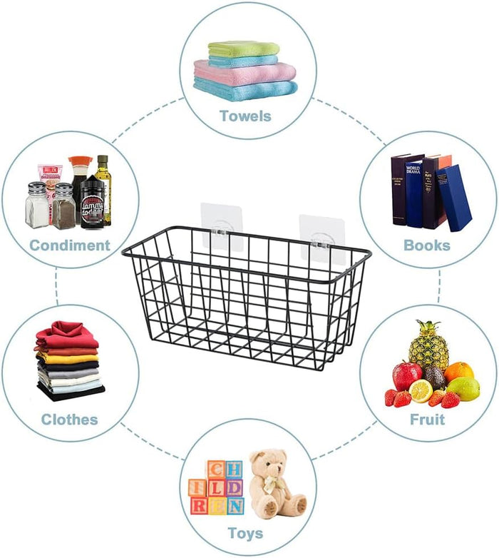 4 Pack Hanging Sorage Basket, Bathroom Basket, Household Goods, with Traceless Tape, no Drilling, for Cabinet Storage, Kitchen, Bathroom, Storage Room,Black