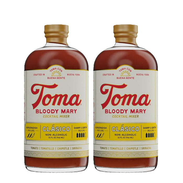 Toma Bloody Mary Mix, Premium Cocktail Mixers for Simple At-Home Hosting for Brunch and Events, All-Natural, Gluten Free, Vegan, No Added Preservatives, PICANTE/CLASICO 32oz (Spicy/Medium), Pack of 2