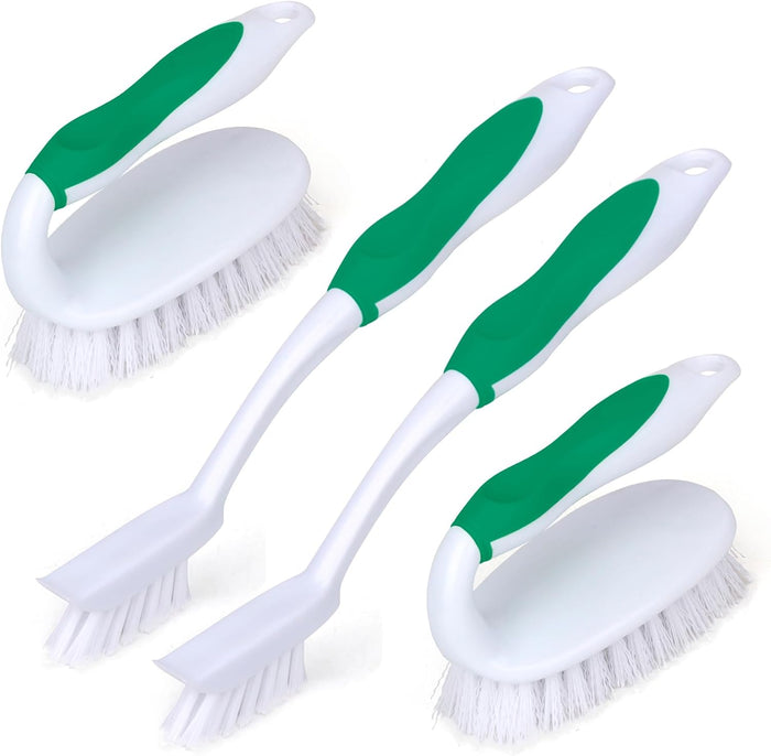 Scrub Brush Set, 4 Pack Deep Cleaning Brush Kit - 2 Scrub Brush, 2 Tile & Grout Brush with Built-in Scraper, Household Commercial Scrubber for Floor, Shower, Pool Wall, Tub (Blue)