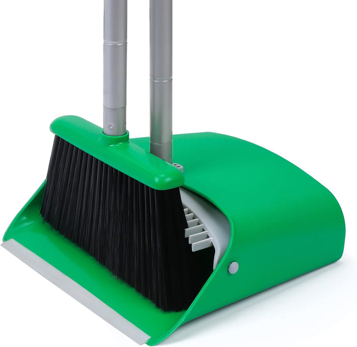 TreeLen Broom and Dustpan Set with 52" Long Handle for Home Kitchen Room Office Lobby Floor Use Upright Stand Up Stand Up Broom with Dustpan Combo