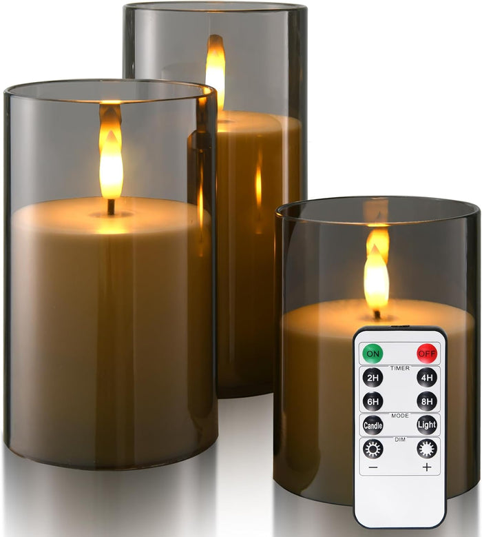Flameless Candles Battery Operated Candles- Flickering LED Candles with Realistic 3D Buld and Remote Control &Timer for Wedding Birthday Halloween Christmas Decorations Set of 3