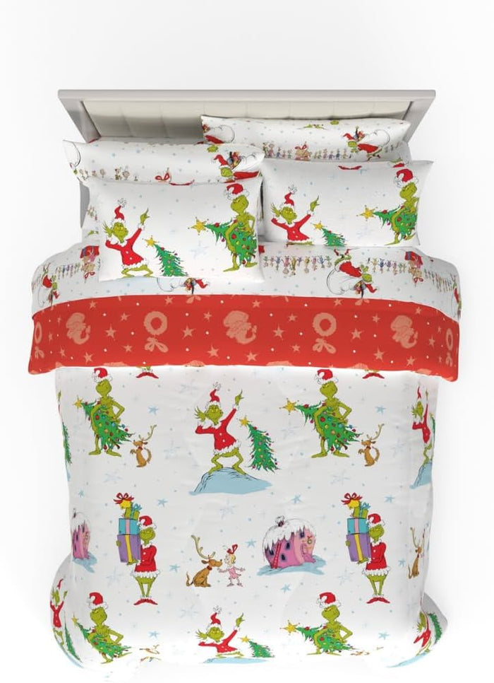 Franco Grinch by Dr. Seuss Holiday & Christmas Bedding Super Soft Comforter and Sheet Set with Sham, 7 Piece King Size (Official Dr. Seuss Product)