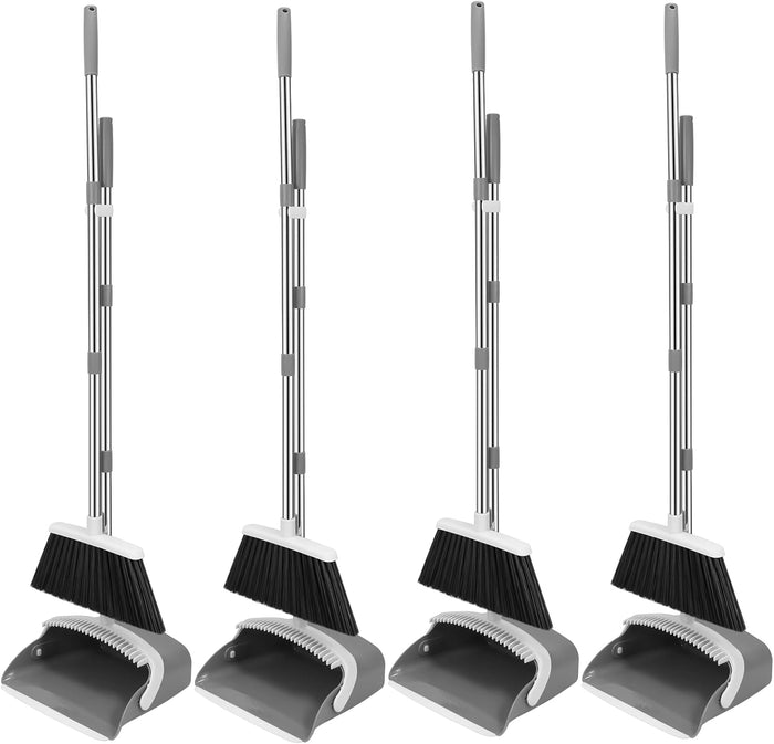 NACENA Broom and Dustpan Set, 52-in Long Adjustable Handle Broom Dustpan Combo with Dustpan Teeth to Automatically Clean Hair Suitable for Home Kitchen Office Hall Floor（Black&Red）