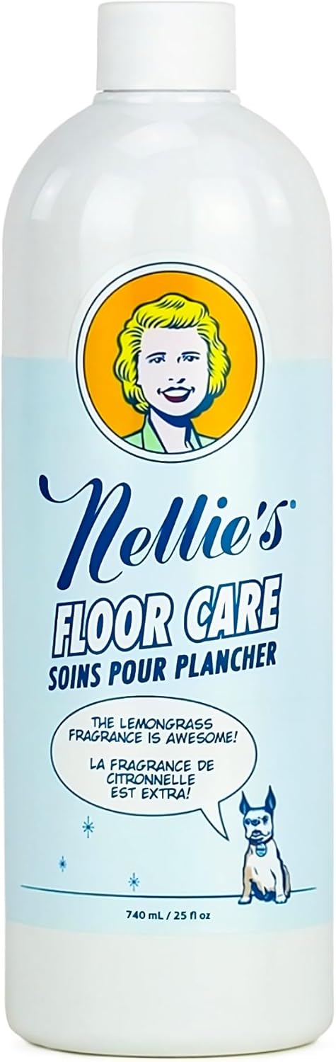 Nellie’s Floor Care – Plant-Based Floor Cleaner for Hardwood, Tile, Ceramic, and More – Effectively Lifts Dirt and Odors – Fresh Lemongrass Scent (25 fl oz) - Made in Canada