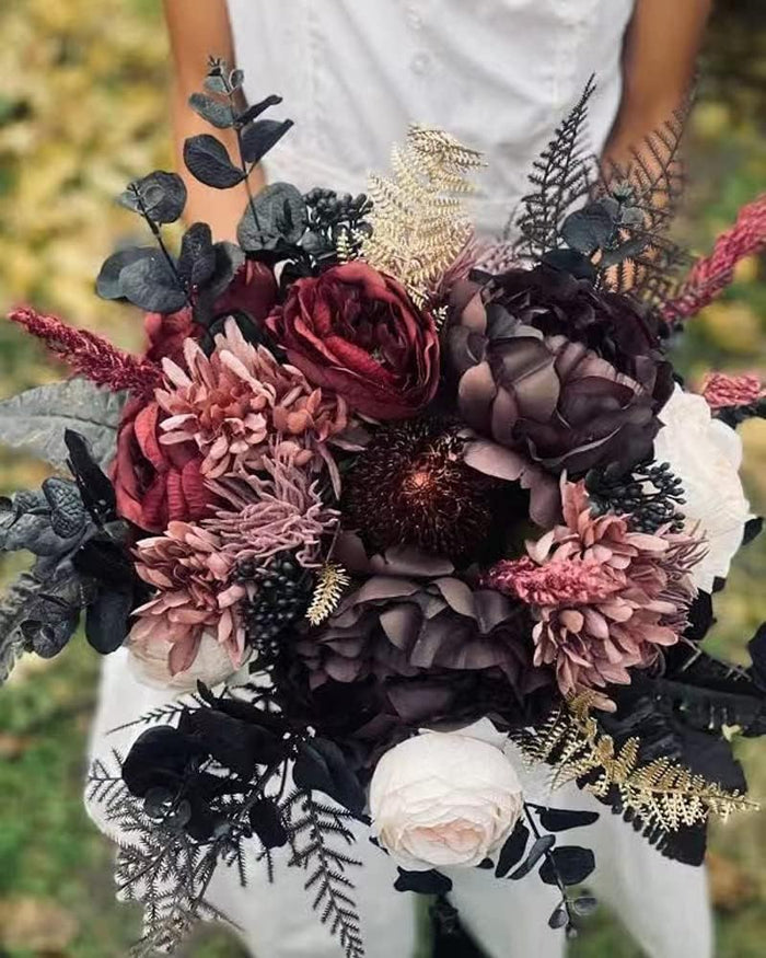 Halloween Artificial Flower, Black Eucalyptus Stems Leaves Branches Fake Flower Arrangement Farmhouse Decor (Black)
