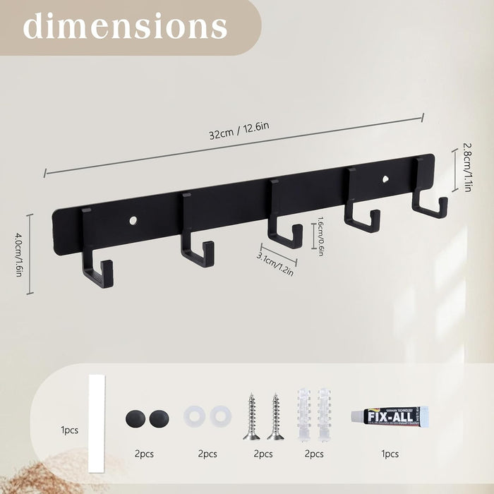 2 Pack Key Holder for Wall,Key Hooks with 5 Hooks Strong Adhesive Key Rack Holder Wall Mount,No Drilling Required,for Corridor, Office Renters RVs Garage Locker Dorms Decorations