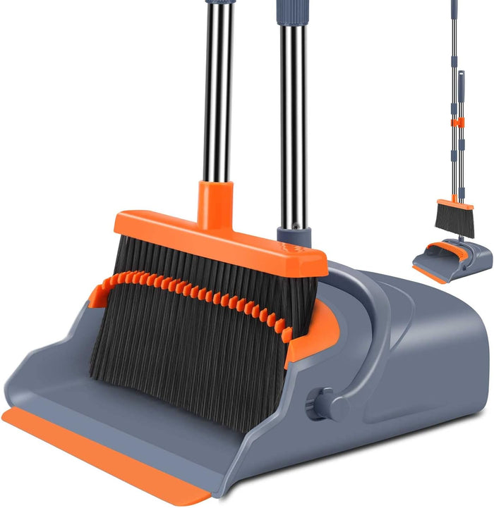 kelamayi Upgrade Broom and Dustpan Set, Broom with Dustpan Combo Set, Large Size and with Long Handle, Upright,Ideal for Indoor Outdoor Garage Kitchen Room Office Lobby Use (Black&Red)