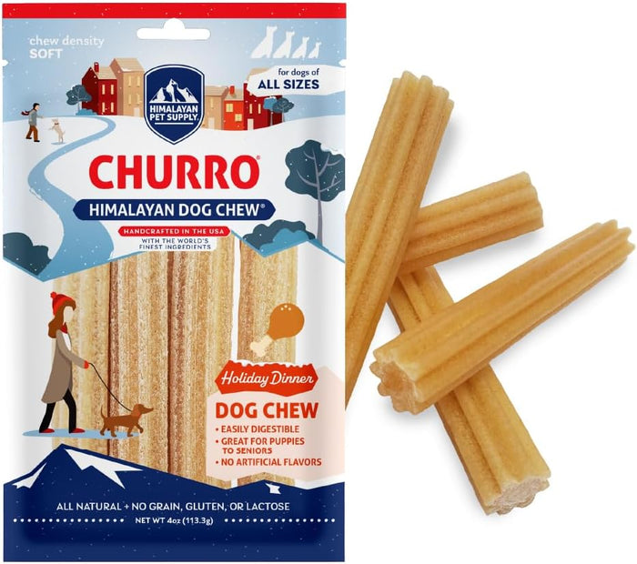 Himalayan Dog Chew Churro Yak Cheese Dog Chews, 100% Natural, Long Lasting, Gluten Free, Healthy & Safe Dog Treats, Lactose & Grain Free, Protein Rich, For All Breeds, Soft, Chicken Flavor, 4 Pack