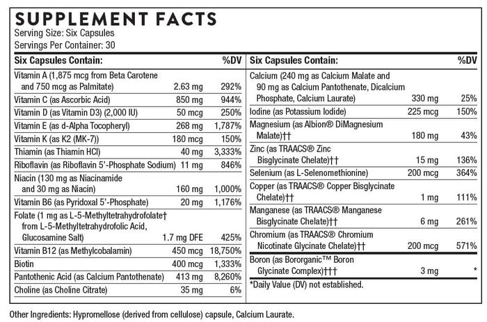 THORNE - Women's Multi 50+ - Comprehensive Daily Multivitamin with Vitamins A, B6, B12, C, D, E, K, Zinc & More - Support Heart, Brain, Bone & Immune Health* - 180 Capsules