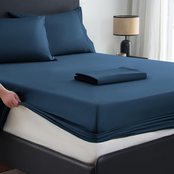 MEISHANG 1000 Thread Count Egyptian Cotton Sheets King - 100% Egyptian Cotton Sheet Set, Sateen Weave, Soft & Breathable, 16" Deep Pockets - 4 Piece (King, Dark Green)