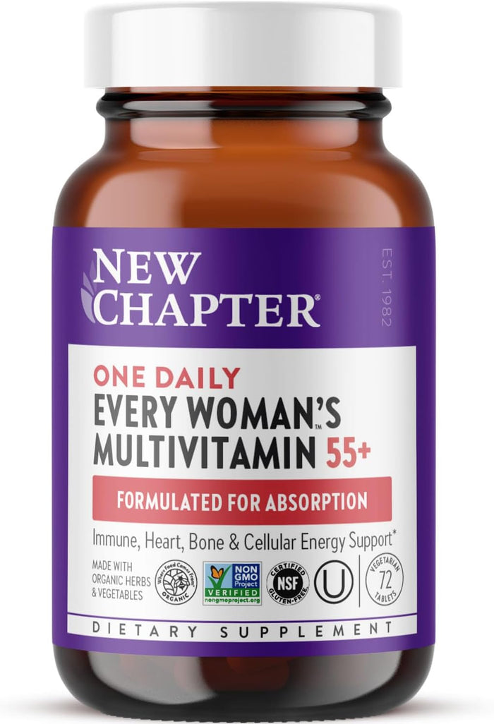 New Chapter Women's Multivitamin 50 plus with Astaxanthin, Fermented Vitamin C, Vitamin D3 & Vitamin B12 - Every Woman's One Daily 55+, Made with Organic Vegetables & Herbs - 72 Tablets