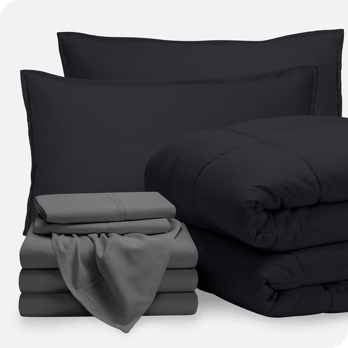 Bare Home Bed-in-A-Bag 5 Piece Comforter & Sheet Set - Twin XL - Goose Down Alternative - Ultra-Soft 1800 Premium Bedding Set (Twin XL, Grey/Grey)
