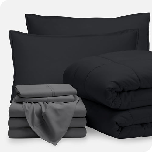 Bare Home Bed-in-A-Bag 5 Piece Comforter & Sheet Set - Twin XL - Goose Down Alternative - Ultra-Soft 1800 Premium Bedding Set (Twin XL, Grey/Grey)